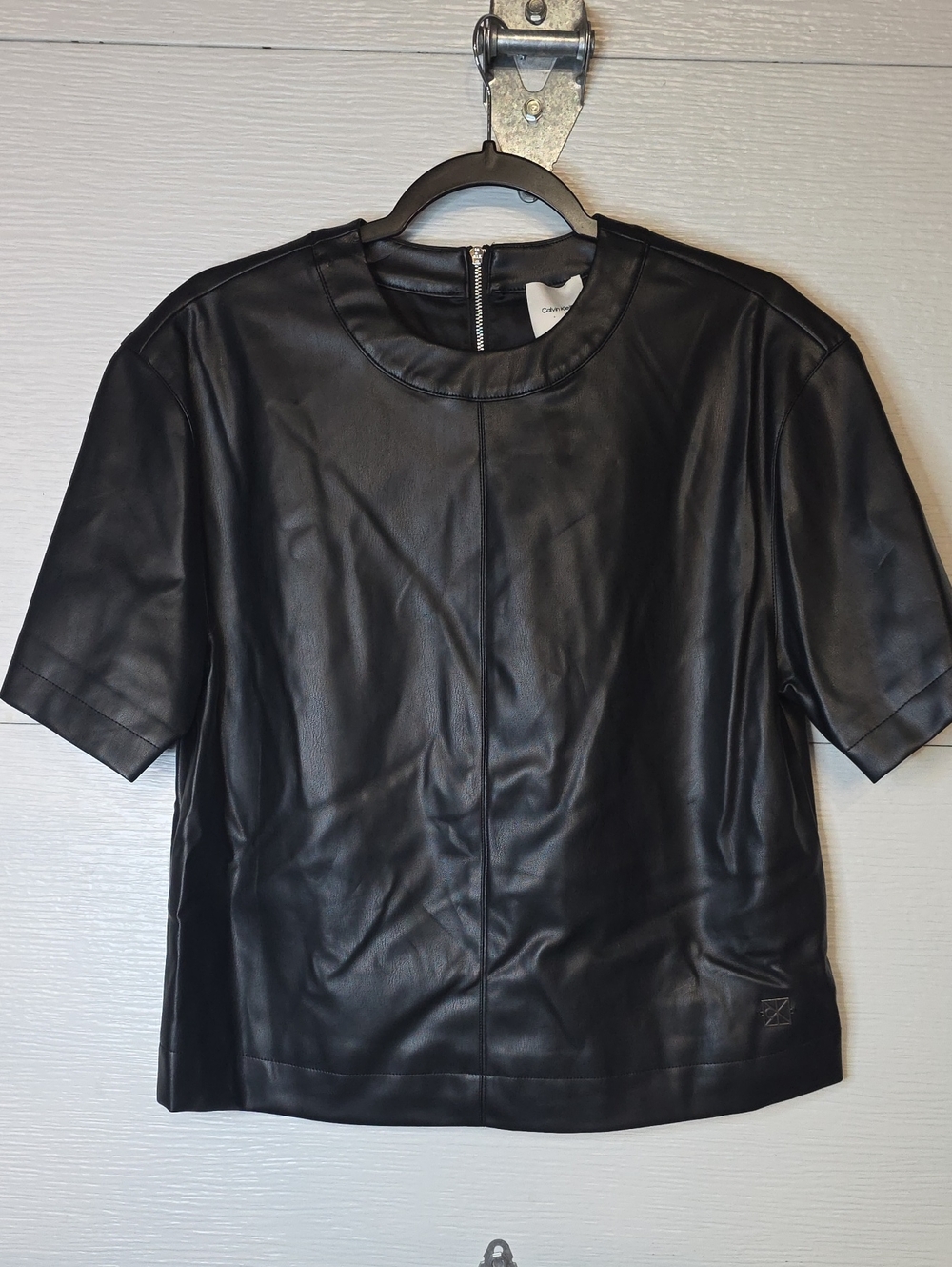 Calvin Klein Black Faux Leather Short-Sleeve Top